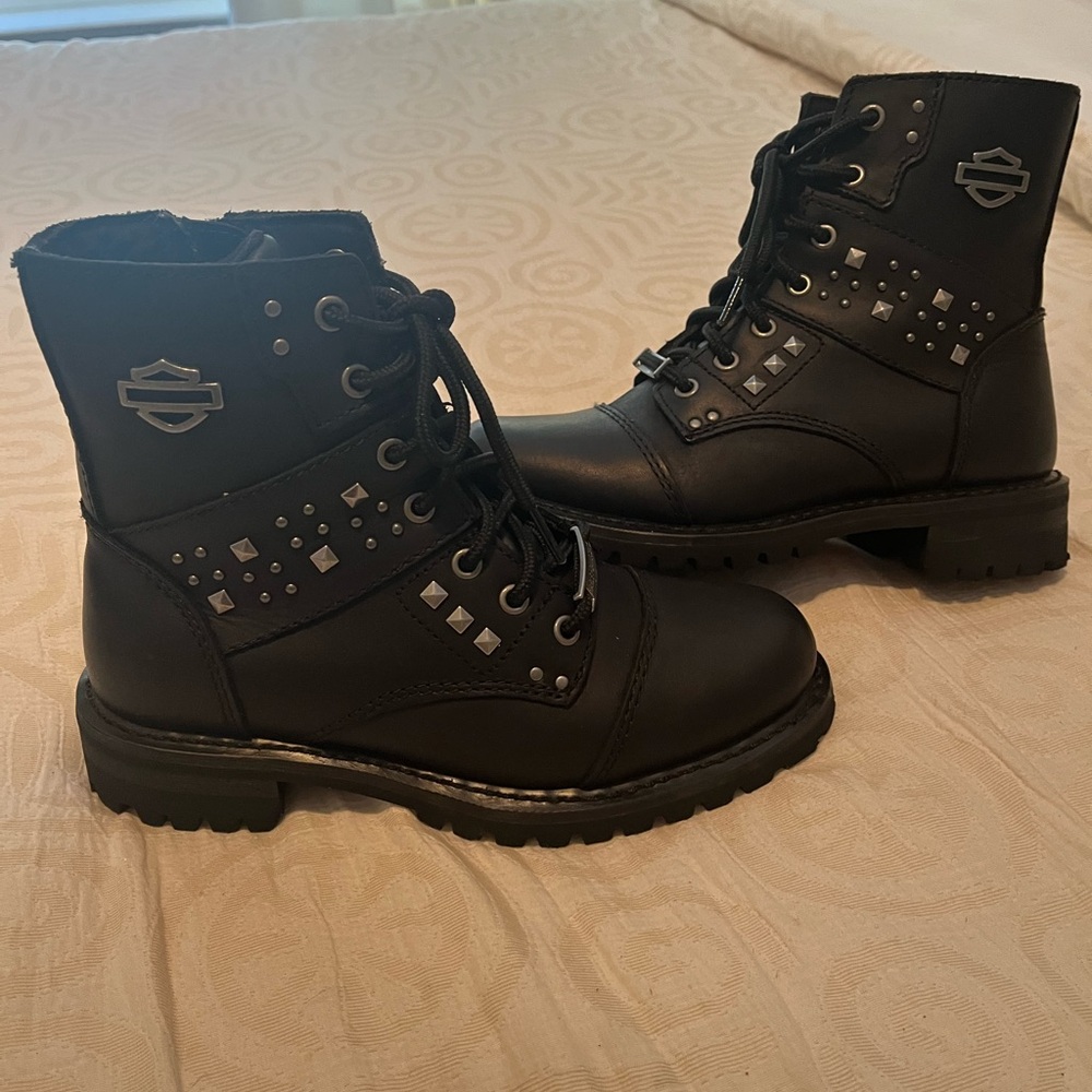 Harley Davidson Limited Edition Black Studded Ankle Boots
